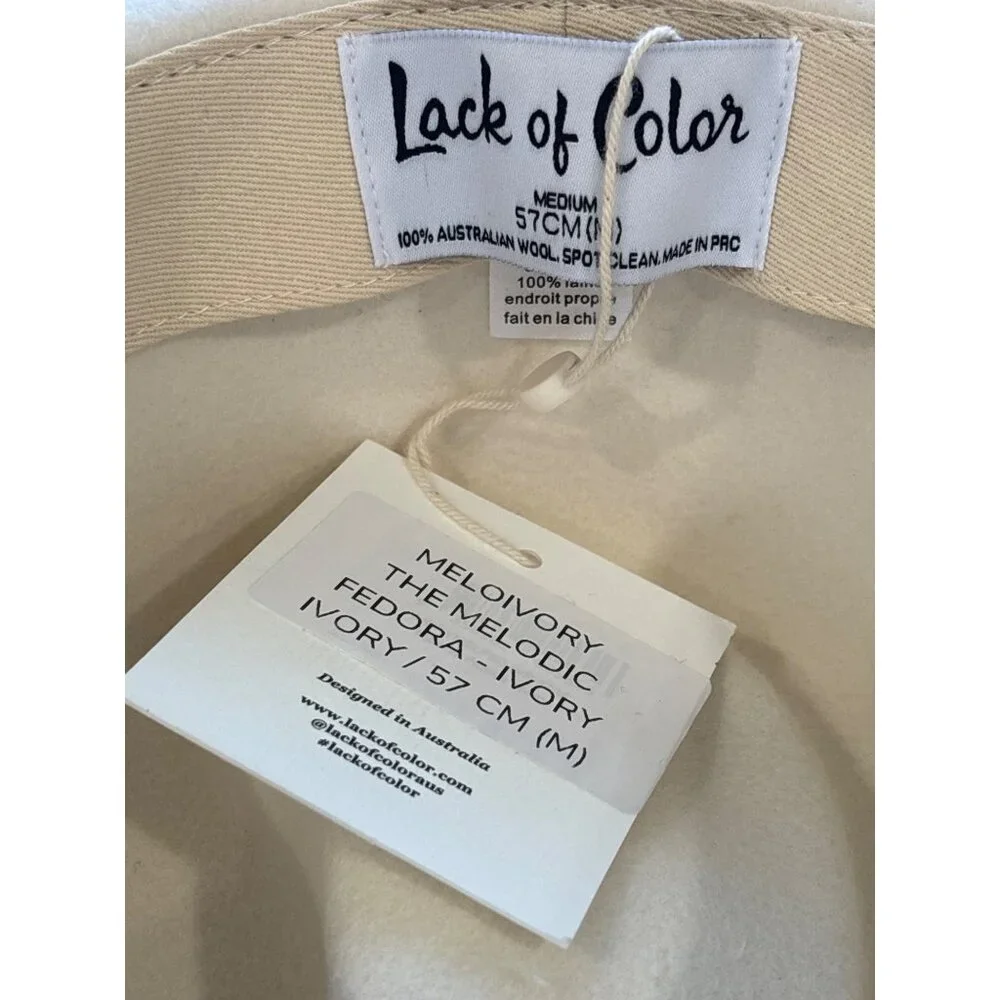 Lack of Color Melodic Fedora Hat in Ivory Medium 57 cm New Beach western